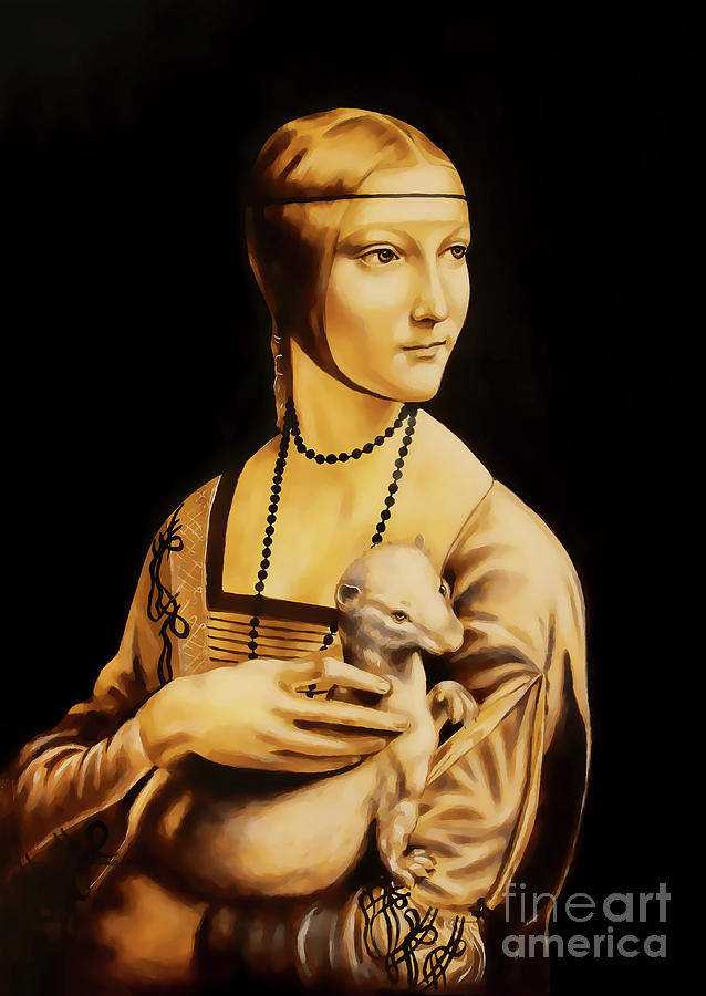 638x900 Unfinised Reproduction In Process Of Painting Lady With An Ermine - Ermine Painting