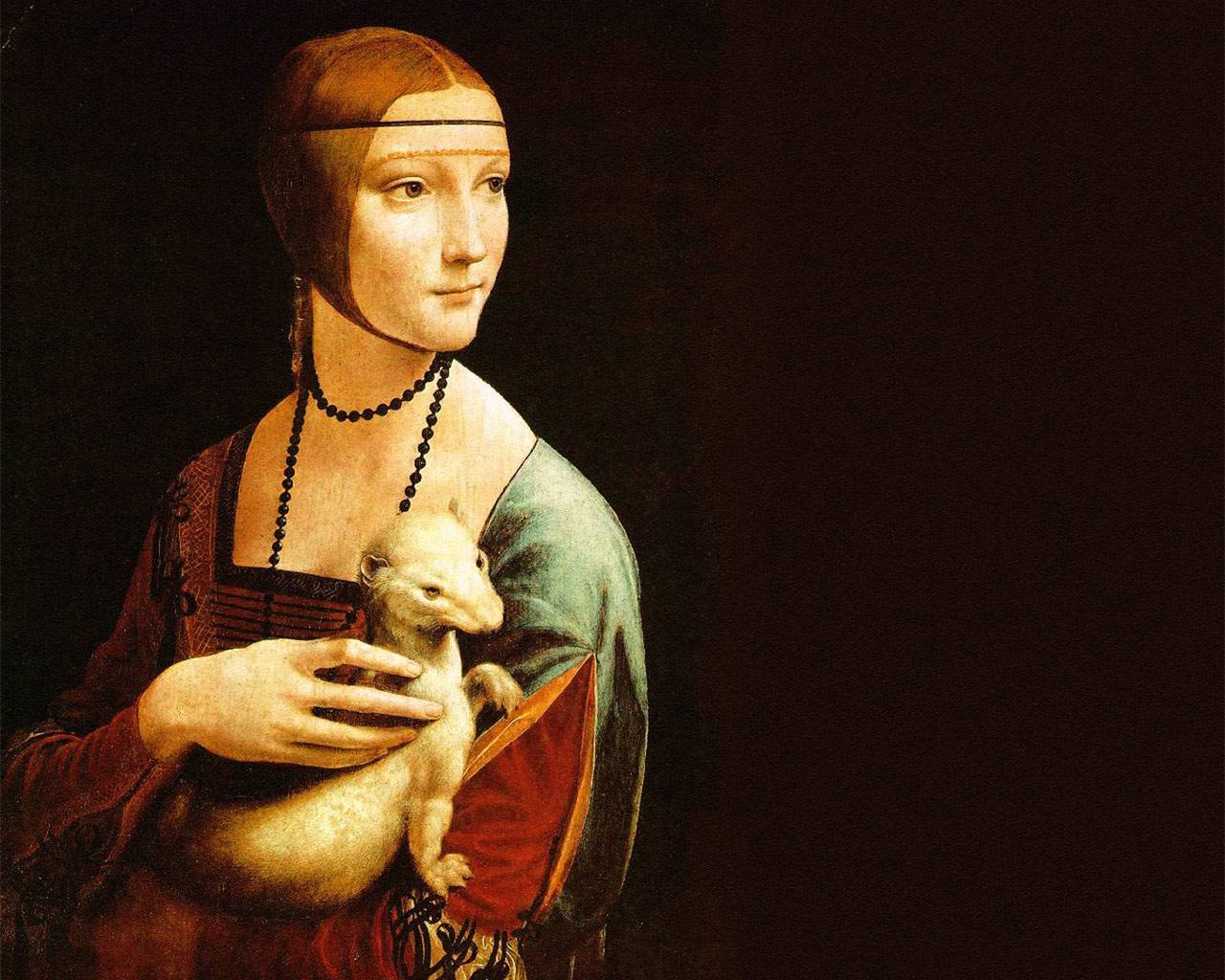1280x1024 Wallpaper Leonardo Da Vinci Lady With An Ermine - Ermine Painting