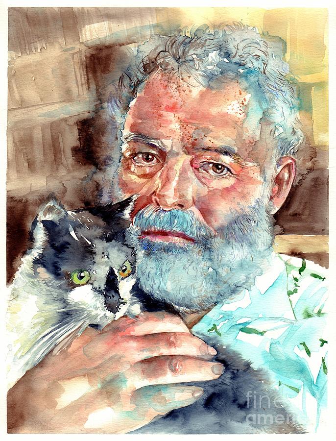 686x900 Ernest Hemingway Watercolor Painting By Suzann's Art - Ernest Hemingway Painting