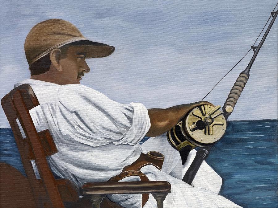 900x675 Ernest Hemingway Fishing Painting By Caroline Stuhr - Ernest Hemingway Painting