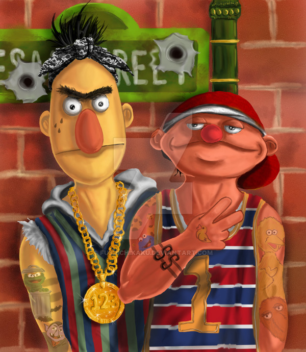 600x690 Bert And Ernie By Fusuichikaku - Ernie And Bert Painting