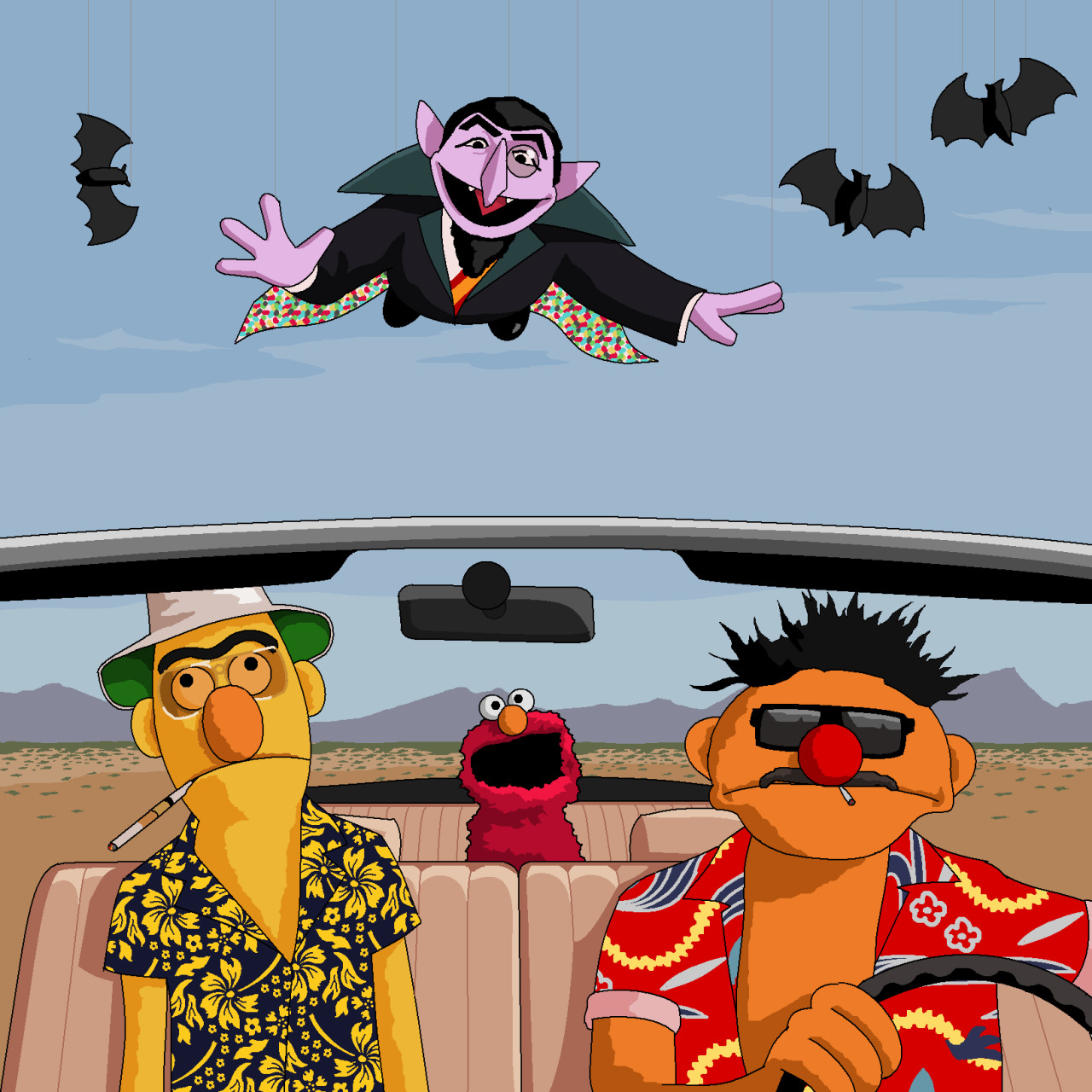 1280x1280 Jim'Ll Paint It Bert And Ernie Take A Fear And Loathing Style - Ernie And Bert Painting