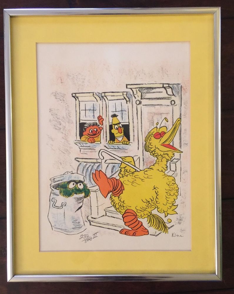 796x1000 Vtg Sesame Street Artwork Signed Framed Picture Big Bird Oscar - Ernie And Bert Painting