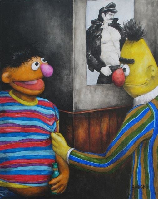 506x640 When Bert Met Ernie (Ed Sanchez) - Ernie And Bert Painting