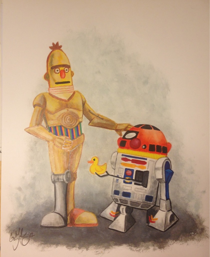 840x1024 Bert And Ernie Reimagined As C3po And R2 D2 Geektyrant - Ernie And Bert Painting