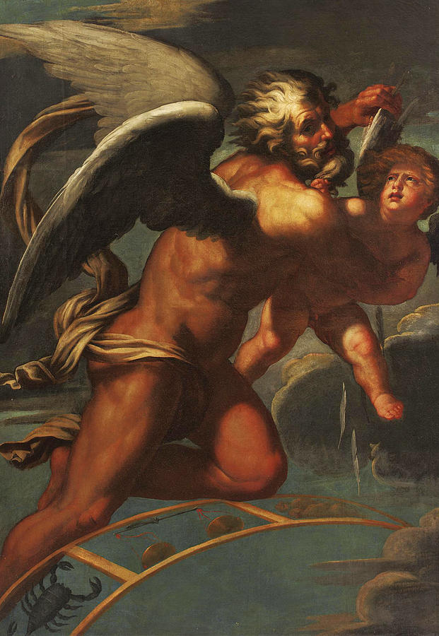 621x900 Time Plucking The Wings Of Eros Painting By Circle Of Giovanni - Eros Painting