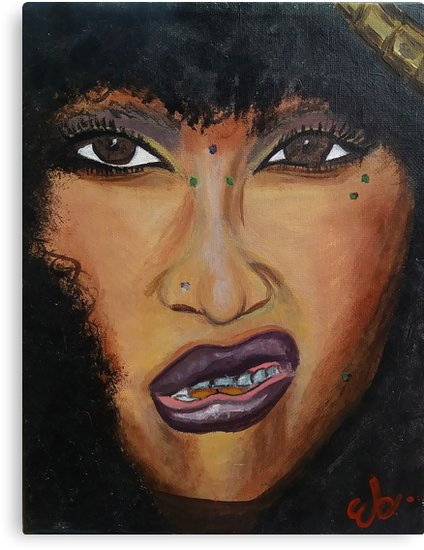 424x550 Hand Painted Erykah Badu Canvas Prints By Ebony Mcnair Redbubble - Erykah Badu Painting