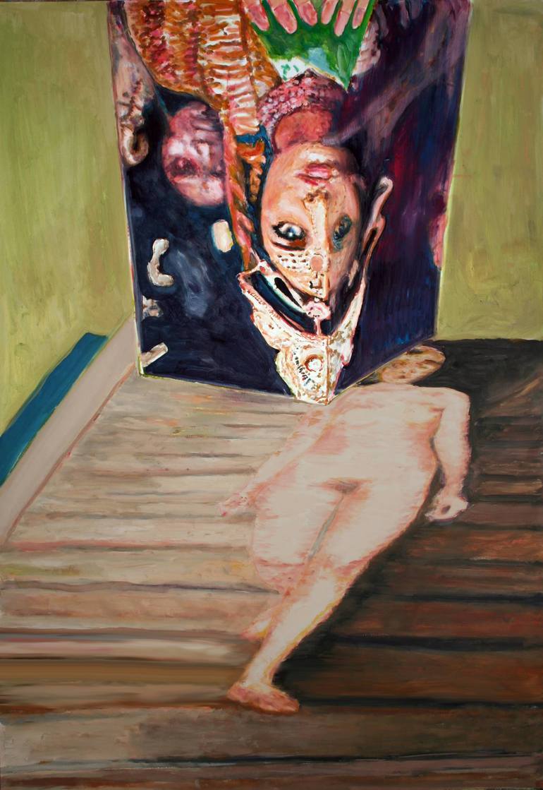 770x1119 Saatchi Art Femme Descendant L'Escalier Painting By Jose Sales - Escalier Painting