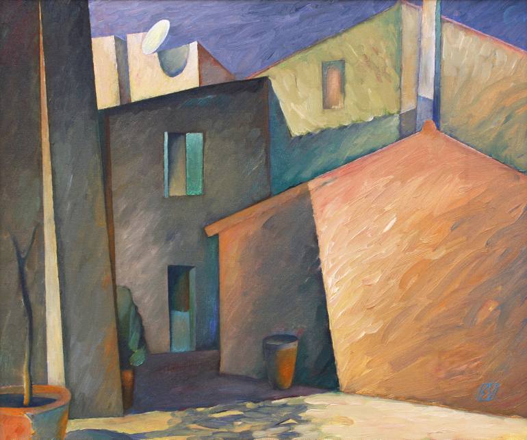770x643 Saatchi Art Tourrettes Sur Loup, Place Maximin Escalier Painting - Escalier Painting