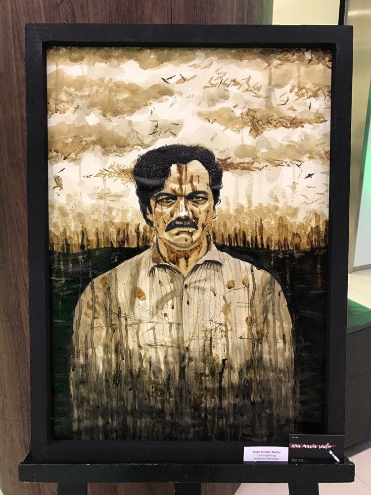 750x1000 Pablo Escobar Coffee Painting Rana's Art Arte - Escobar Painting