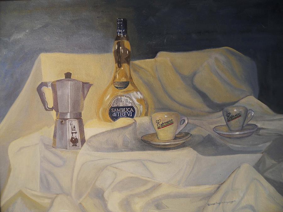 900x675 Italian Espresso With Sambuca Painting By Angela Inguaggiato - Espresso Painting