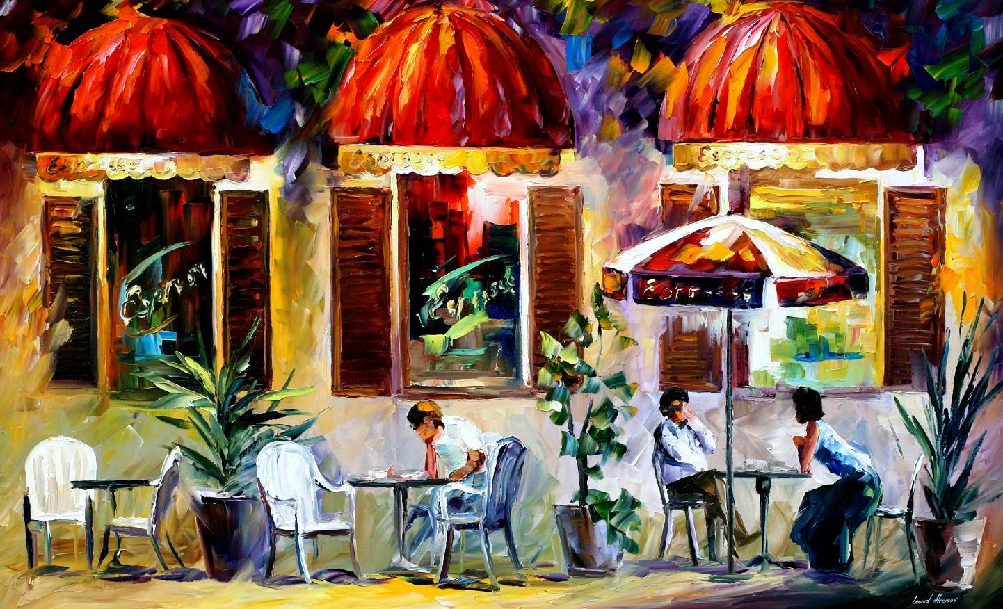 1442x876 Espresso Paris Palette Knife Oil Painting On Canvas By Leonid - Espresso Painting