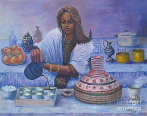 300x237 Coffee Time Painting By Samuel Daffa - Ethiopian Painting