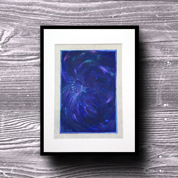 570x570 Blue Star Flower Handmade Painting, Oil Pastel Art On Paper, Ideal - Etoile Bleue Painting