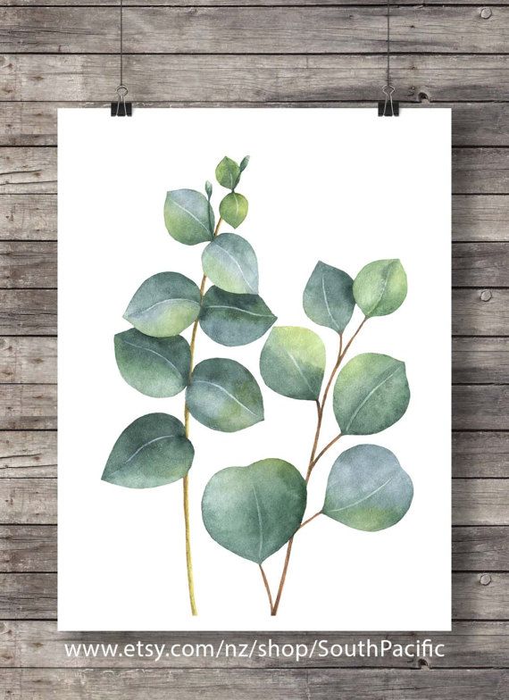 570x784 Eucalyptus Foliage Art Print, Printable Art, Pastel Watercolor - Eucalyptus Painting