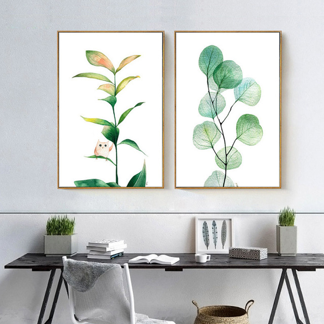 640x640 Haochu Watercolor Tropical Eucalyptus Leaves Abstract Canvas - Eucalyptus Painting