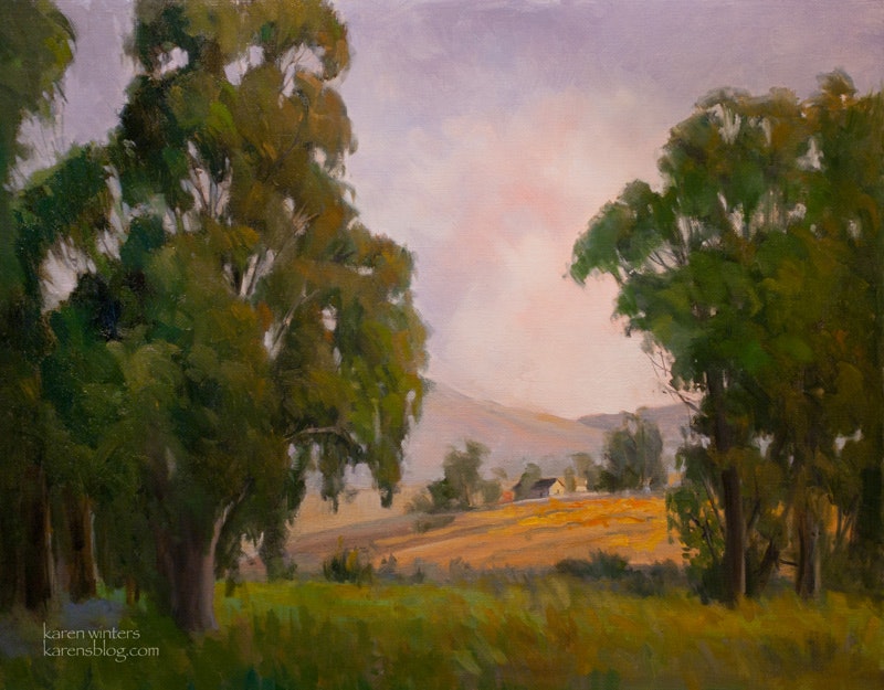 800x625 California Landscape Oil Painting Vineyard And Eucalyptus Trees - Eucalyptus Tree Painting