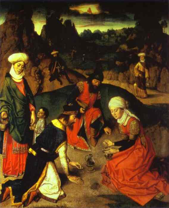 568x699 Gathering Manna (From The Eucharist Altar) 1464 1468 Painting - Eucharist Painting