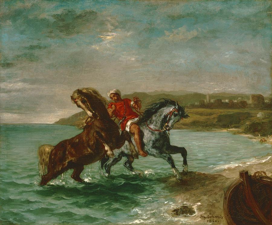 900x745 Horses Coming Out Of The Sea Painting By Eugene Delacroix - Eugene Delacroix Painting