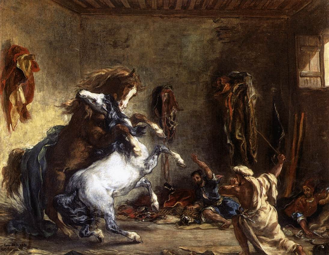 1095x850 Eugene Delacroix Arab Horses Fighting In A Stable Painting Best - Eugene Delacroix Painting