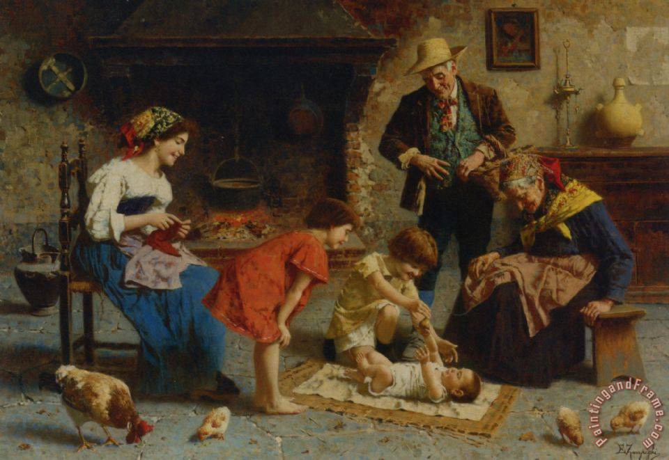 960x661 Eugenio Zampighi Playing With Baby Painting - Eugenio Painting