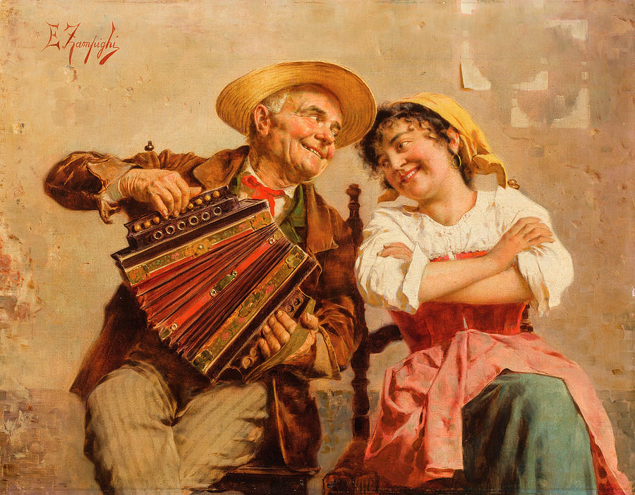 900x702 The Serenade Painting By Eugenio Zampighi - Eugenio Painting