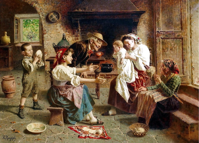 800x576 The Happy Family Painting Eugenio Zampighi Oil Paintings - Eugenio Painting