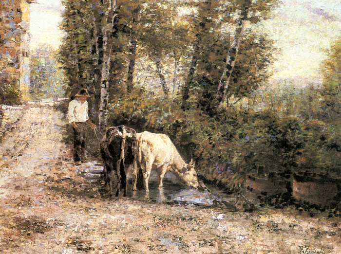 700x522 Cows Watering - Eugenio Painting