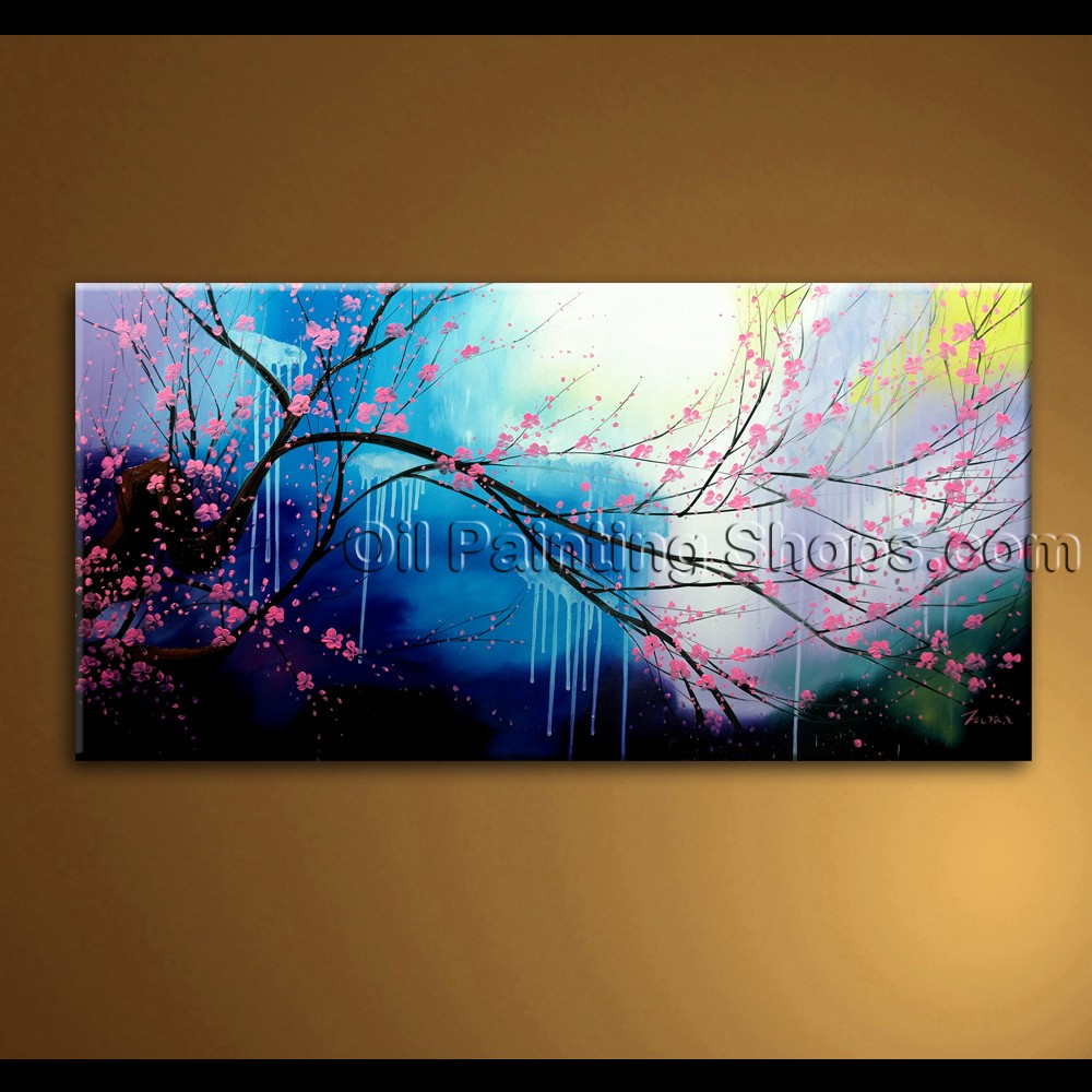 1000x1000 Original Abstract Feng Shui Unique Painting Floral Tree Plum - Euneek Painting