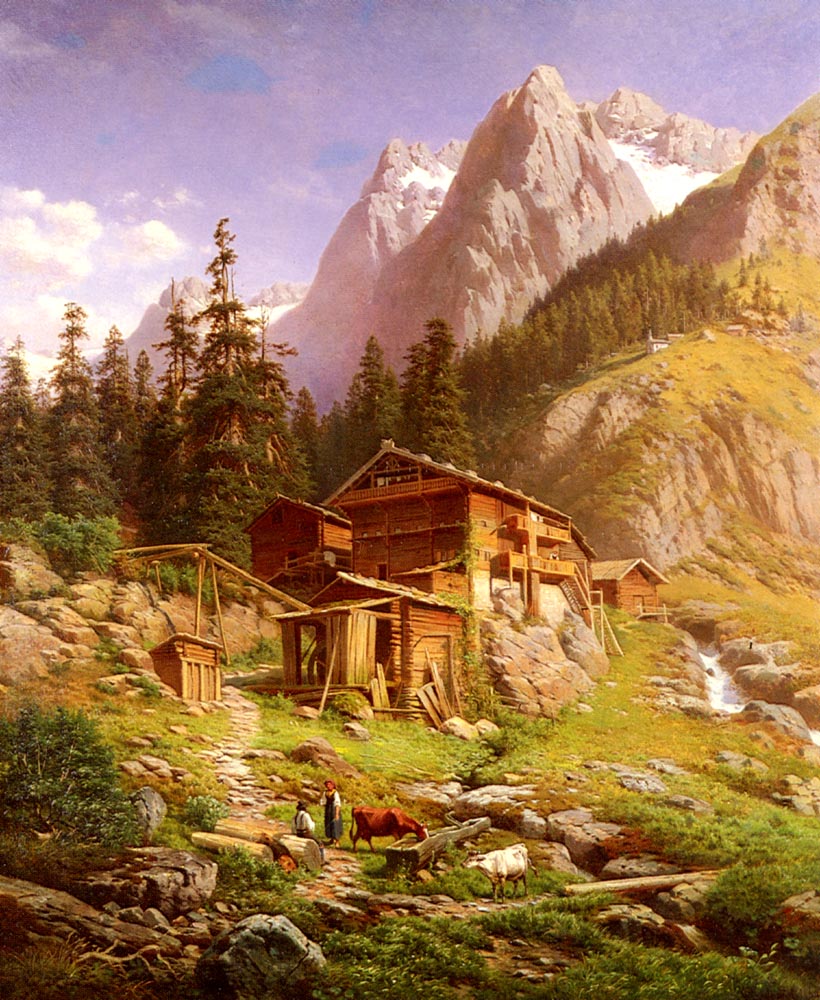 820x1000 An Alpine Mill House Painting Georg Engelhardt Oil Paintings - Euro Painting