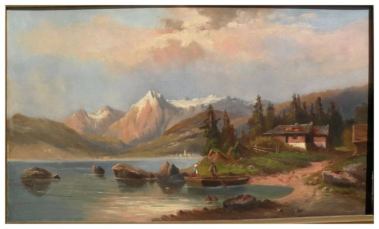 740x448 19th Century European Painting German Or Austrian Mountain Lake - European Painting