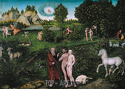 400x284 Paradise (Adam And Eve In The Garden Of Eden) Lucas Cranach - Eve Painting