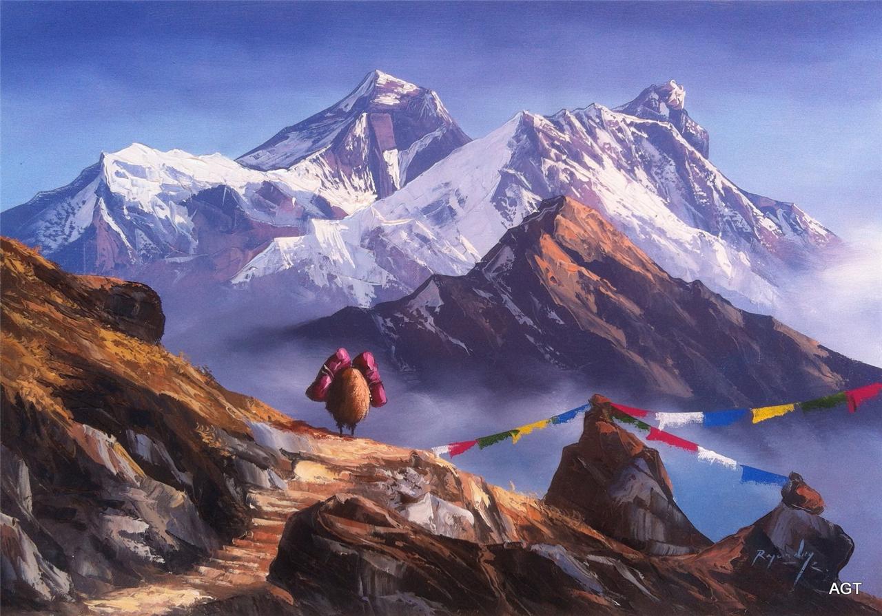 60 X 43cm Canvas Oil Painting Of Mount Everest Hand Painted Modern - Everes...