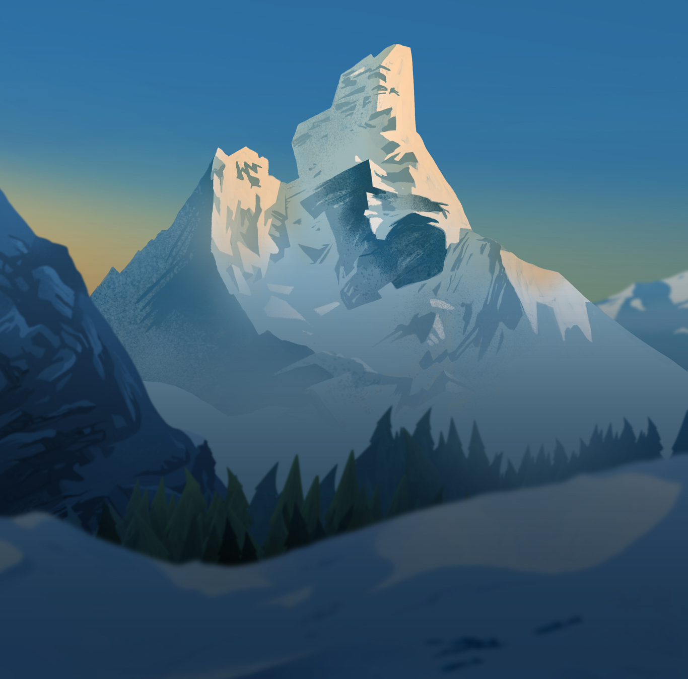 1366x1348 Mount Everest Matte Painting Inspector Gadget Adam Hall - Everest Painting