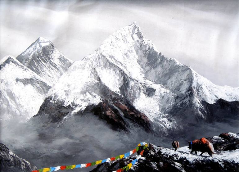 770x554 Saatchi Art Panoramic View Of Everest Mountain Painting By Whimsy Art - Everest Painting