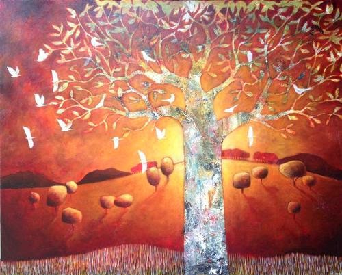 500x402 Everything Is Art Painting Of The Day Evening Trees And Birds - Everything Painting