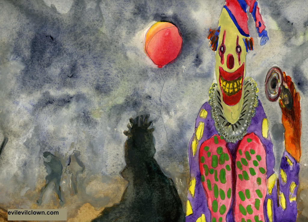 1024x740 Evil Evil Clown Evil Clown With Riot Painting - Evil Clown Painting