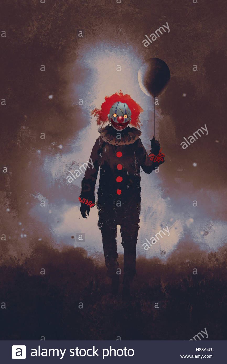 866x1390 Evil Clown Standing With A Black Balloon Against A Dark Stock - Evil Clown Painting