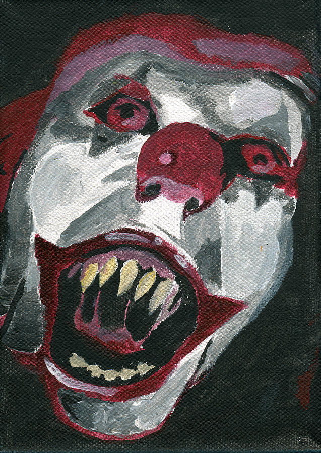 637x900 Bo Bo The Clown Painting By Mikey Milliken - Evil Clown Painting