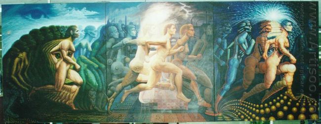 650x252 Oil Painting Reproduction Octavio Ocampo The Evolution Of Man - Evolution Of Painting