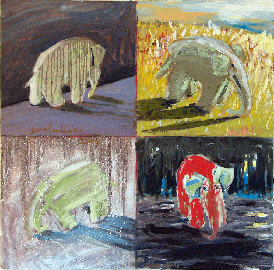 900x888 Elephant Evolution Painting By Christopher Kull - Evolution Painting