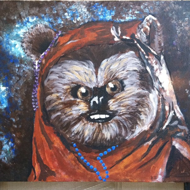 612x612 Ewok With Mardi Gras Beads Leahpeah - Ewok Painting