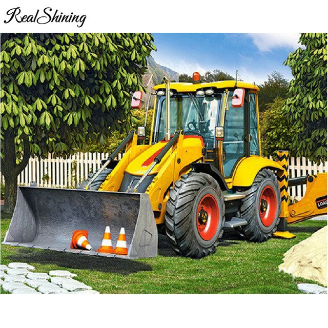 640x640 Realshining Realshining 5d Diy Diamond Painting Excavator Mosaic - Excavator Painting