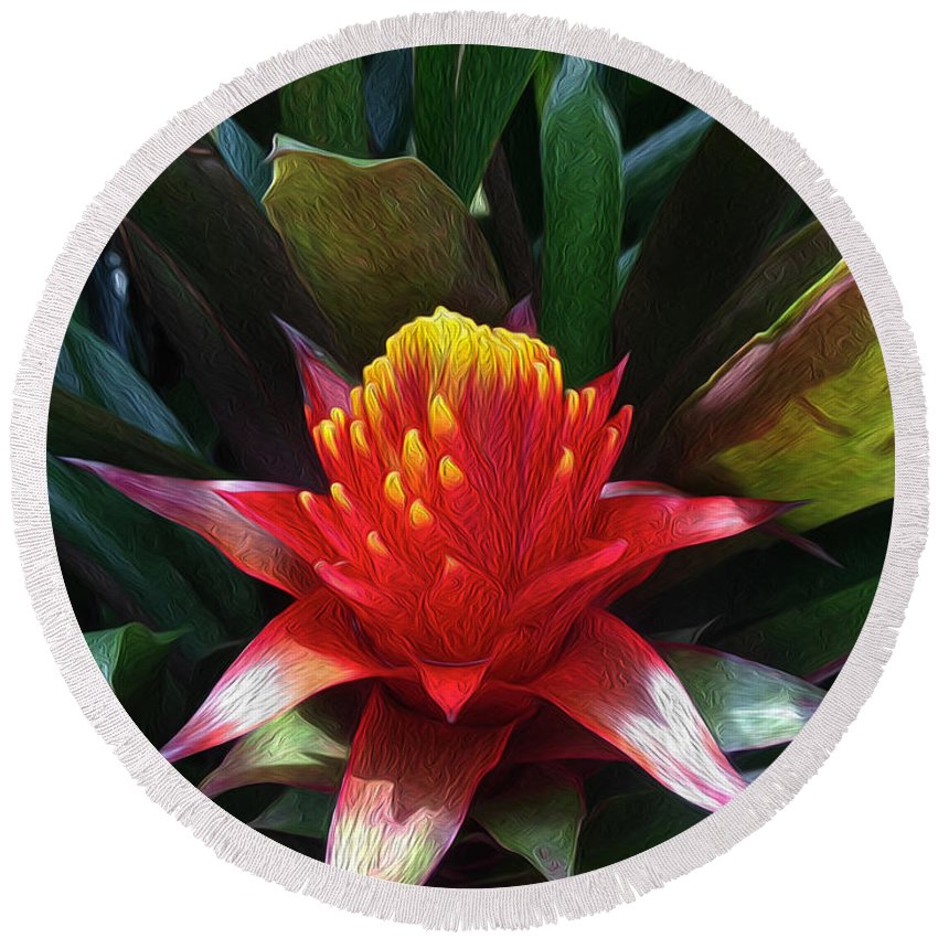 850x850 Tropical Flower Oil Painting Exotic Floral Art Round Beach Towel - Exotic Flower Painting