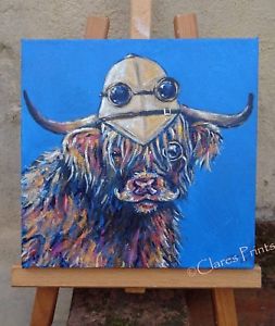 253x300 Steampunk Explorer Cow Original Acrylic Painting Canvas Art - Explorer Painting