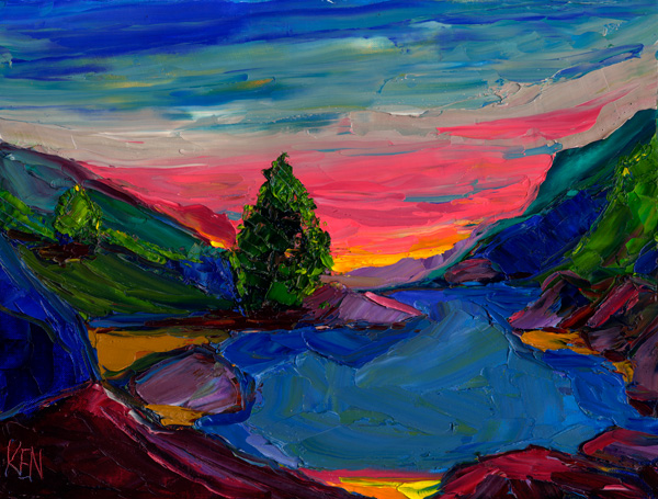 600x455 Pink Nook Expressionism Seascape Landscape Oil Painting. Ken - Expressionist Landscape Painting