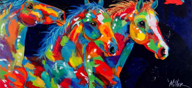 800x369 Horses Wildlife Of The West Painted In A Bold - Expressionistic Painting