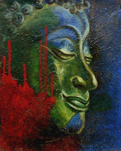 400x501 Original Signed Expressionistic Buddha Painting From Java - Expressionistic Painting