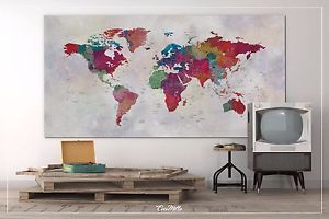 300x200 Push Pin Map Extra Large Splatter Push Pin World Map Large Canvas - Extra Large Canvas Painting