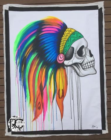379x479 Skull Indian Headdress - Extra Large Canvas Painting